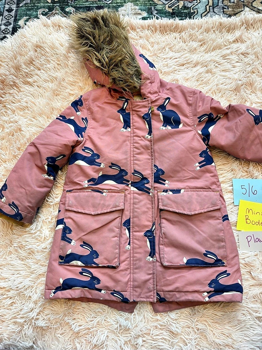 Mini Boden Aspen Puffer Girls 5-6 Pink Animal Print Puffer— sample